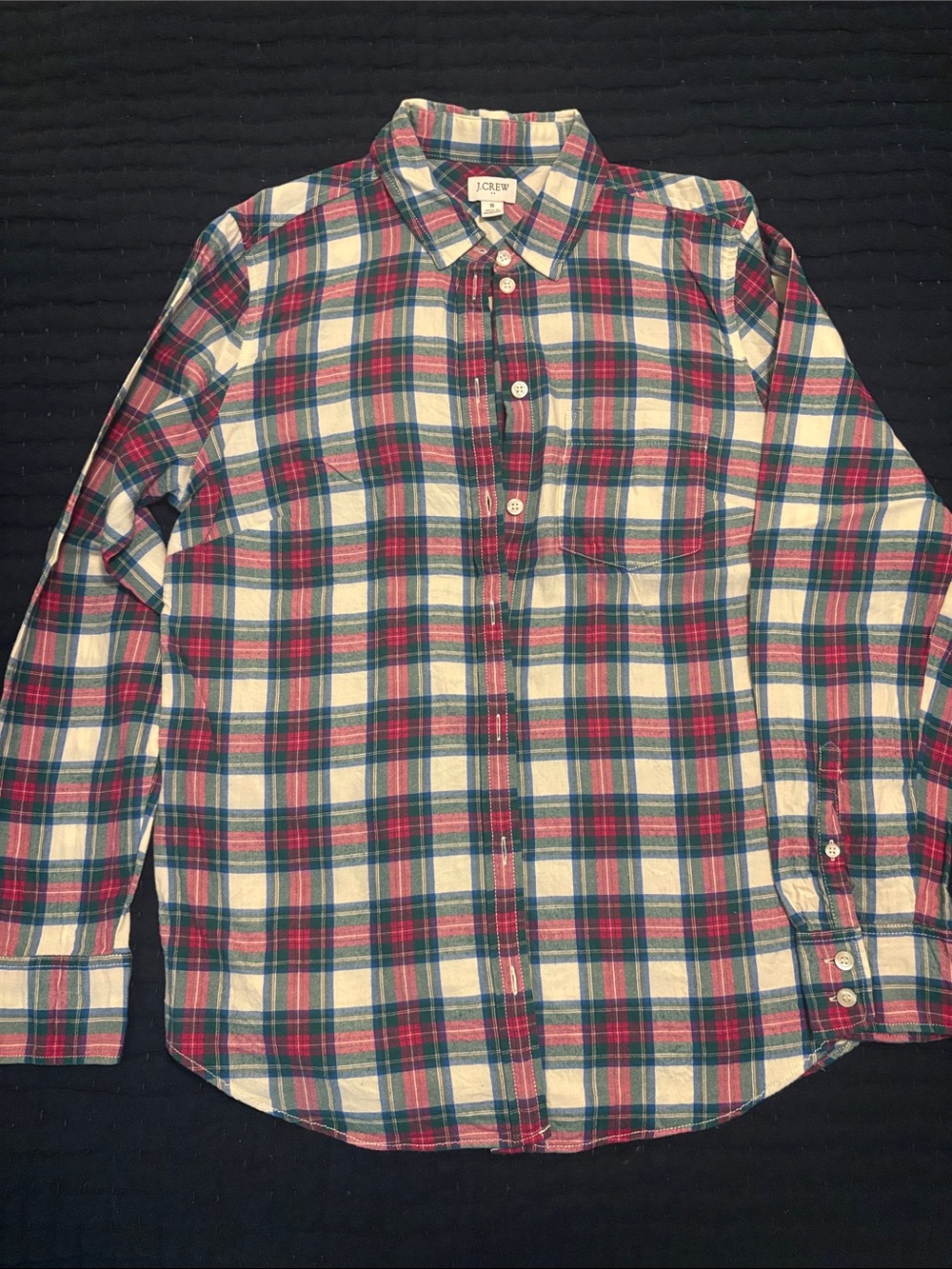 J. Crew Women’s Pink, Green & Cream Plaid Button-Down Lightweight Flannel Shirt
